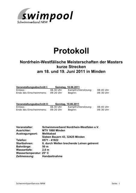 Protokoll - SG-Dortmund Master Schwimmen.