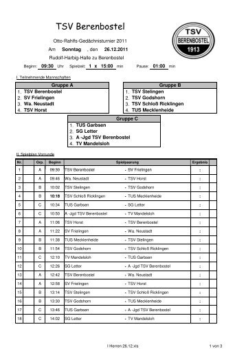 Spielplan Hallenturnier Berenbostel - TSV Horst