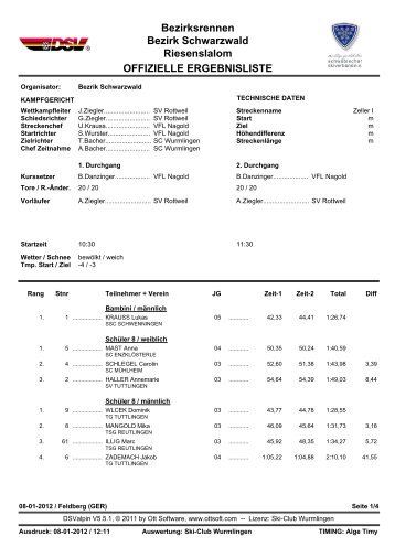 Bezirksrennen Bezirk Schwarzwald Riesenslalom OFFIZIELLE ...