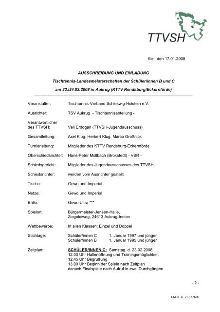 Ausschreibung Und Einladung Tischtennis Rsv Tt