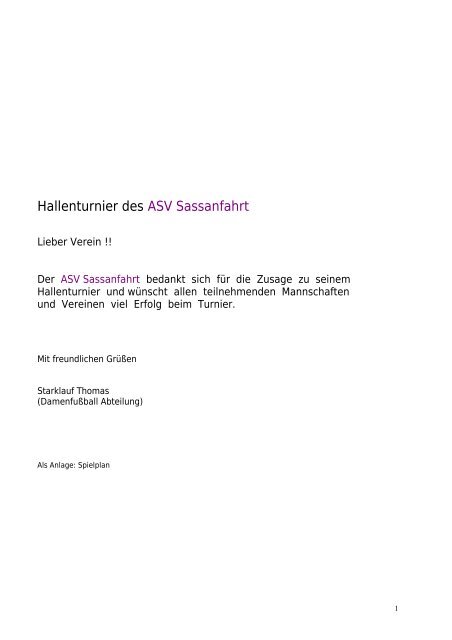 Hallenturnier des ASV Sassanfahrt