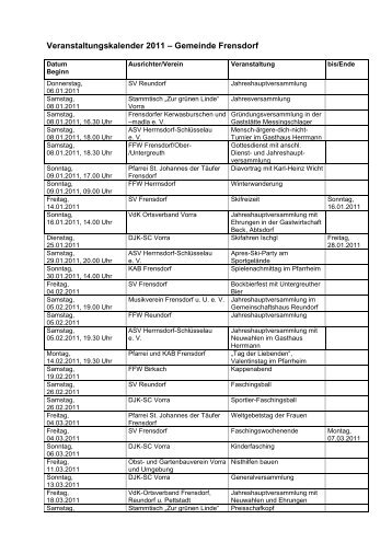 Veranstaltungskalender 2011 – Gemeinde Frensdorf