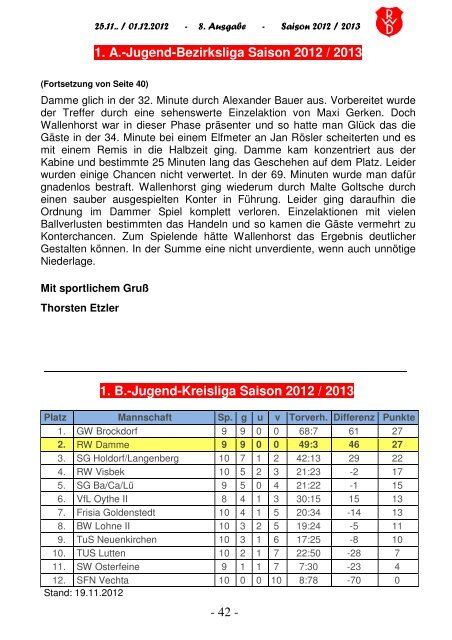 SV Bad Rothenfelde (25.11.) Eintracht Nordhorn (01.12.) So. 25.11 ...