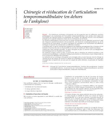 Chirurgie et rééducation de l'articulation ... - Belbacha Dental