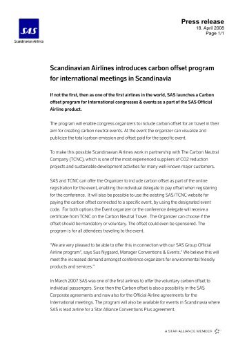 Press release Scandinavian Airlines introduces carbon offset ... - SAS