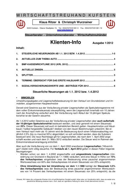 Klienten-Info - Wirtschaftstreuhand Kufstein