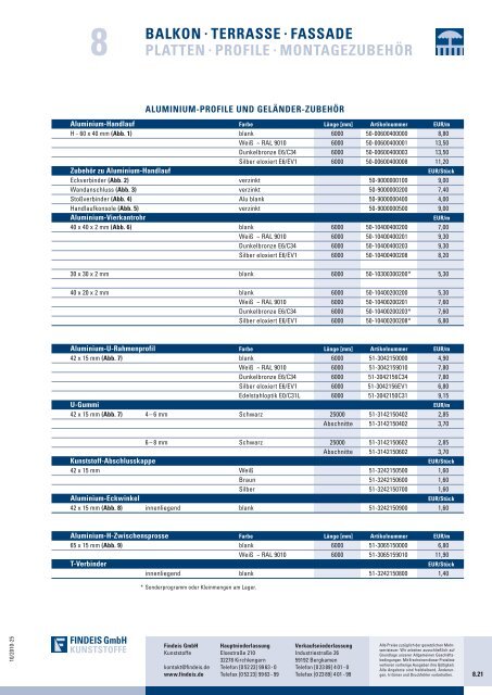Preisliste Findeis Stand 10/2010 - Findeis Kunststoffe