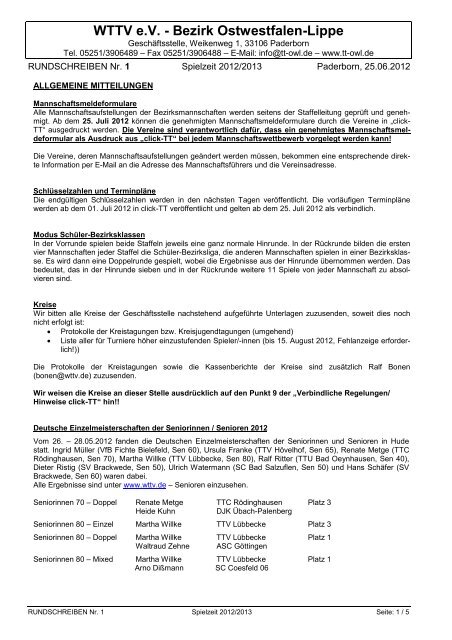 Rundschreiben 1 - WTTV Tischtennisbezirk Ostwestfalen-Lippe