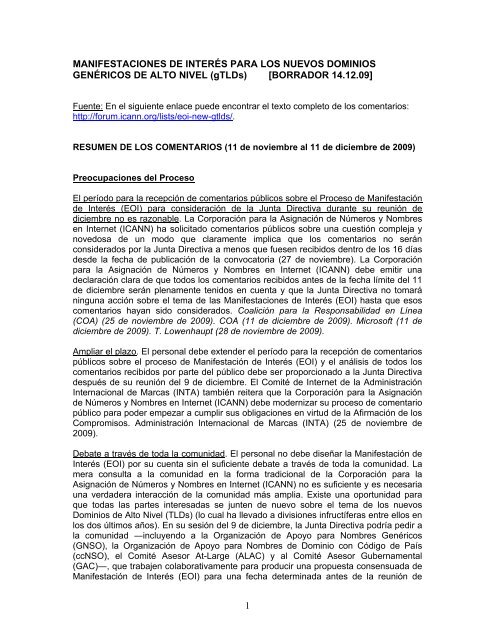 EXPRESSIONS OF INTEREST IN NEW gTLDs - ICANN | Archives ...