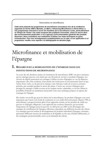 Microfinance et mobilisation de l'épargne