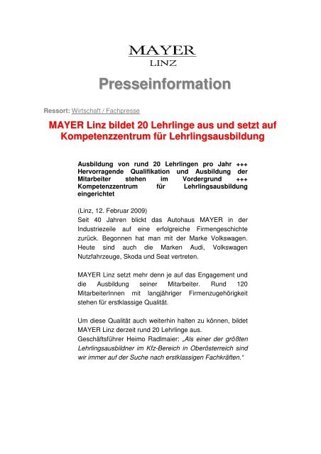 Presseinformation - Mayer Linz