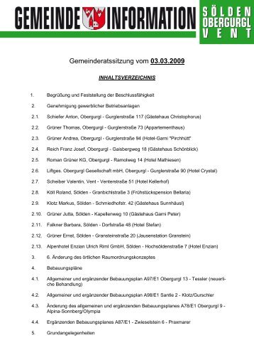 Gemeinderatssitzung vom 03.03.2009 - Sölden