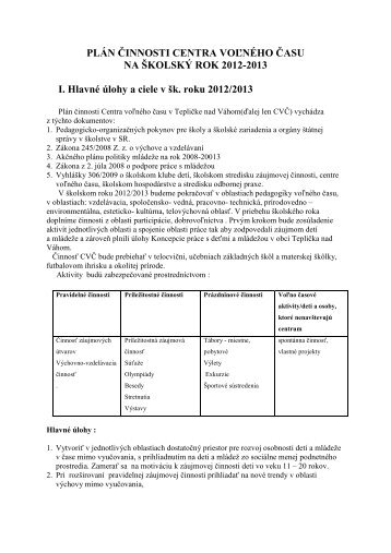 PLÁN ČINNOSTI CENTRA VOĽNÉHO ČAS2012-2013