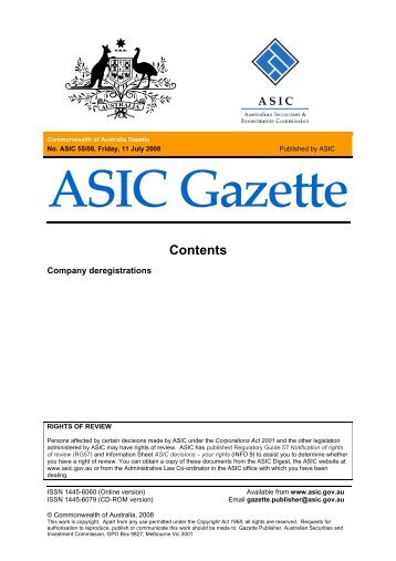 ASIC Gazette - Australian Securities and Investments Commission