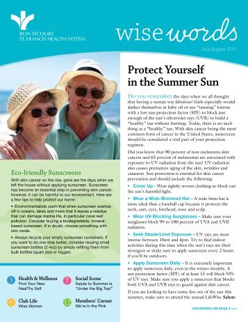Protect Yourself in the Summer Sun - Bon Secours St. Francis ...