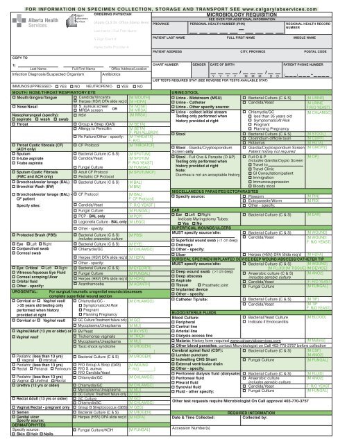 Microbiology Requisition Calgary Laboratory Services