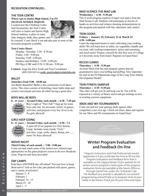 to view the January/February 2013 - Calgary Winter Club