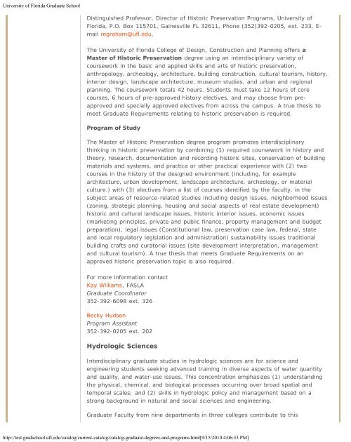 2010-2011 UF Graduate Catalog (PDF Format) - Graduate School ...