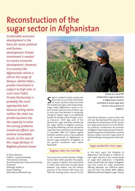 Reconstruction of the sugar sector in Afghanistan