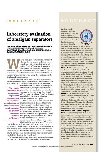 Laboratory evaluation of amalgam separators