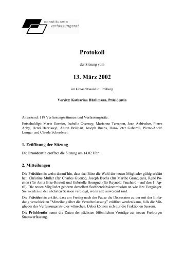 Protokoll 13. März 2002
