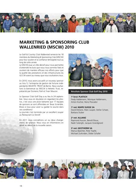 palmares saison 2010 - Golf und Country Club Wallenried