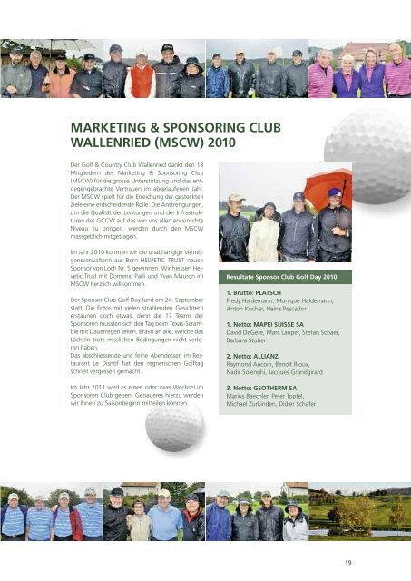 palmares saison 2010 - Golf und Country Club Wallenried