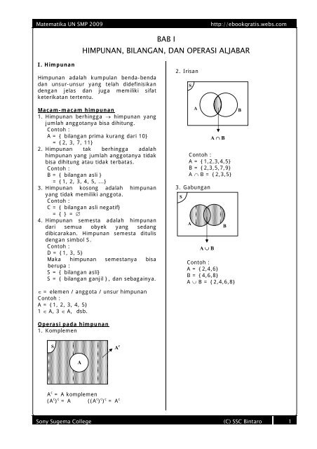 kumpulan prediksi UN matematika SMP 2009