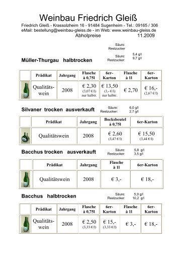 Bacchus trocken ausverkauft - Weinbau Friedrich Gleiß