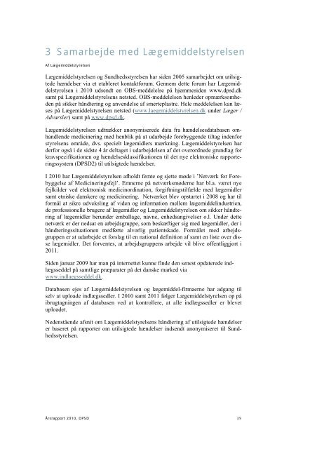 Årsrapport 2010 - DPSD - Dansk Patientsikkerhedsdatabase