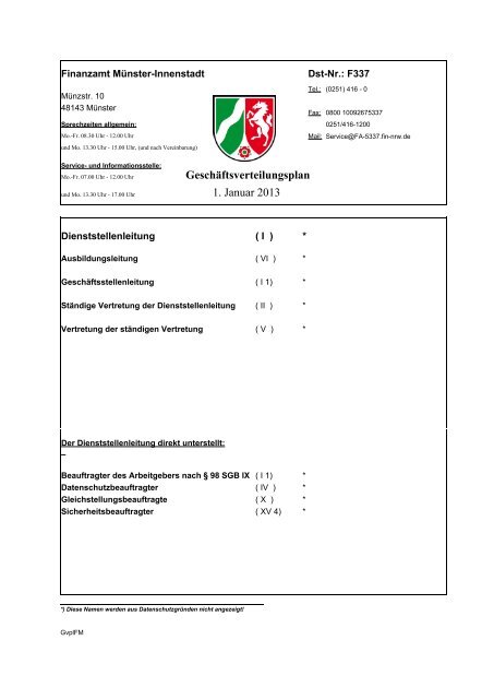 Geschäftsverteilungsplan - Finanzamt Münster-Innenstadt