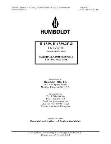 H-1339, H-1339.2F & H-1339.5F - Humboldt Mfg. Co.