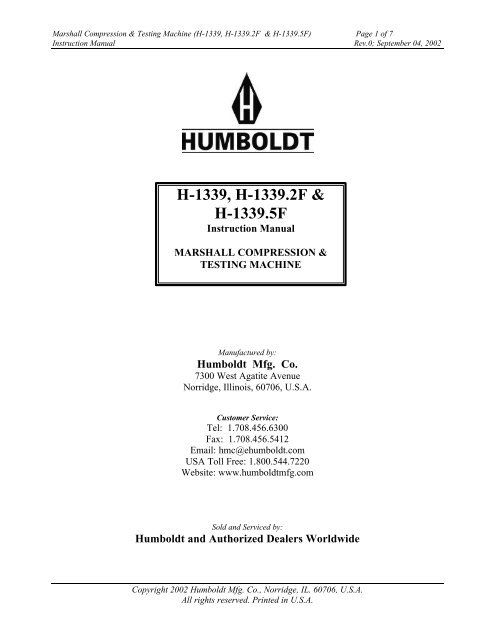 H-1339, H-1339.2F & H-1339.5F - Humboldt Mfg. Co.