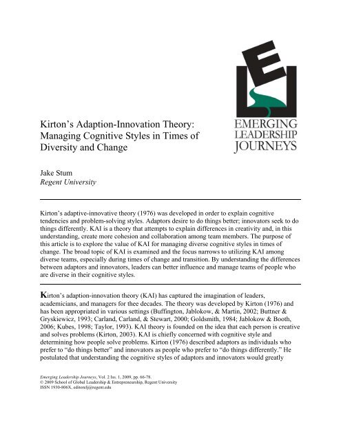 KIRTON'S ADAPTION-INNOVATION THEORY - Regent University