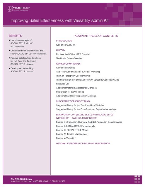Sales Admin Kit Information Sheet - The TRACOM Group