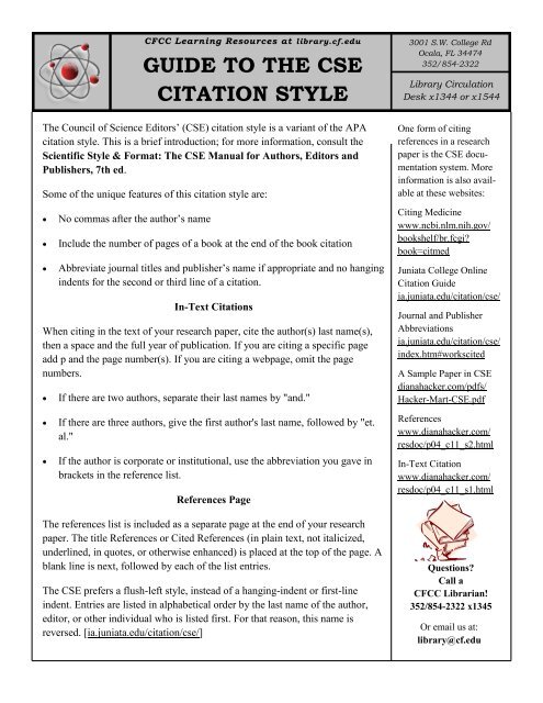 GUIDE TO THE CSE CITATION STYLE