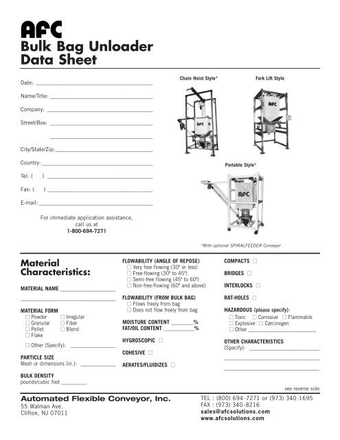 Bulk Bag Unloader Data Sheet