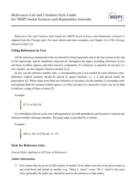 Chicago Reference List and Citations Style Guide - MDPI