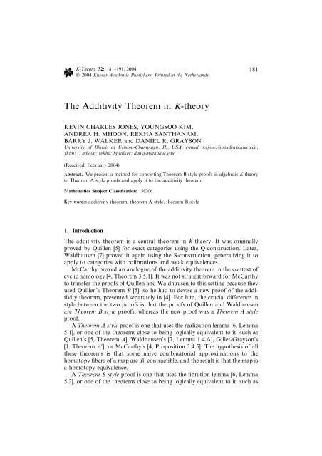 The Additivity Theorem in K