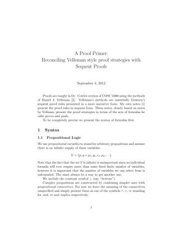 A Proof Primer: Reconciling Velleman style proof strategies with ...