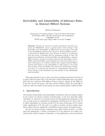 Derivability and Admissibility of Inference Rules in Abstract Hilbert ...