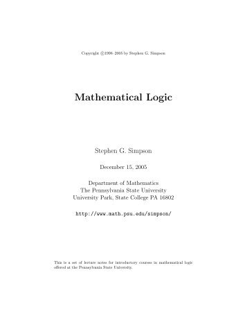 Mathematical Logic - Department of Mathematics