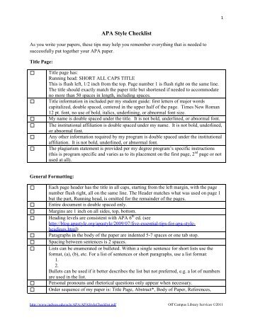 APA Style Checklist