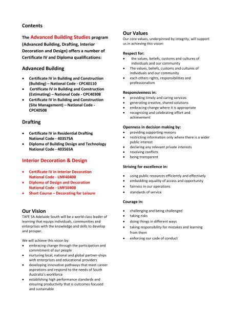 Contents The Advanced Building Studies program ... - TAFE SA