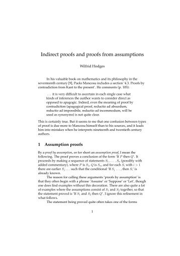 Indirect proofs and proofs from assumptions - Wilfrid Hodges