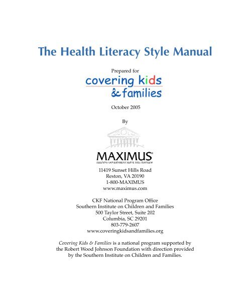 The Health Literacy Style Manual - Covering Kids & Families