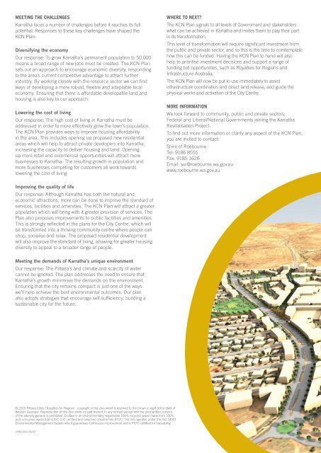 Karratha city of the north Plan - Shire of Roebourne