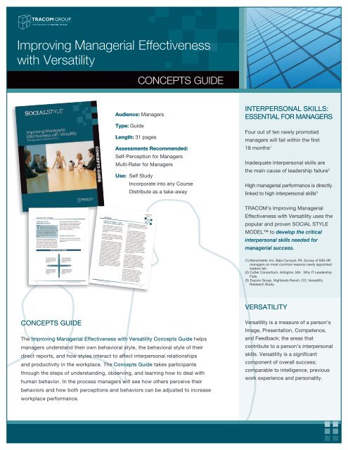 Improving Managerial Effectiveness with Versatility Concepts Guide