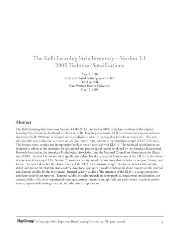 The Kolb Learning Style Inventory—Version 3.1 2005 - Whitewater ...