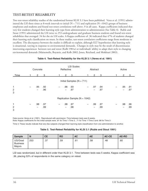 The Kolb Learning Style Inventory—Version 3.1 2005 - Whitewater ...